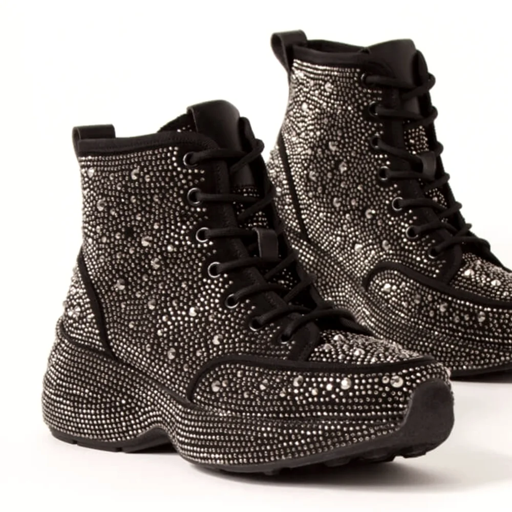 Sarah Siah Black Crystal-Embellished Platform Sneakers